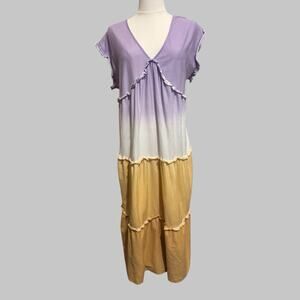 Speechless Women’s Tiered Ombré Midi Dress Purple Gold Sunset Fairy Boho Size XL